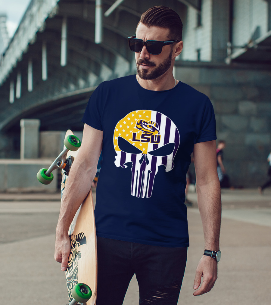 Lsu Tigers Punisher Skull American Flag T-Shirt