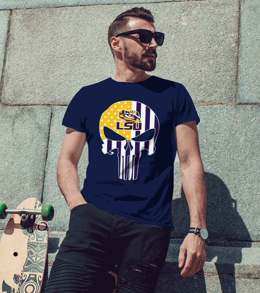 Lsu Tigers Punisher Skull American Flag T-Shirt