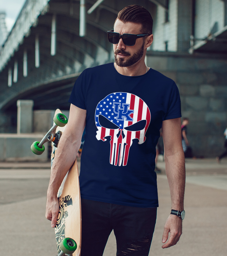 Kentucky Wildcats The Punisher American Flag Skull T-Shirt