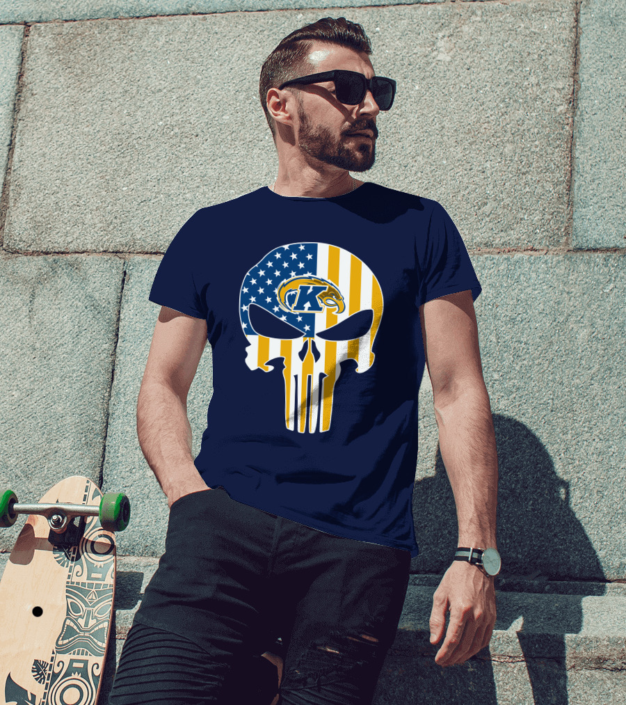 Kent State Golden Flashes Punisher Skull American Flag T-Shirt