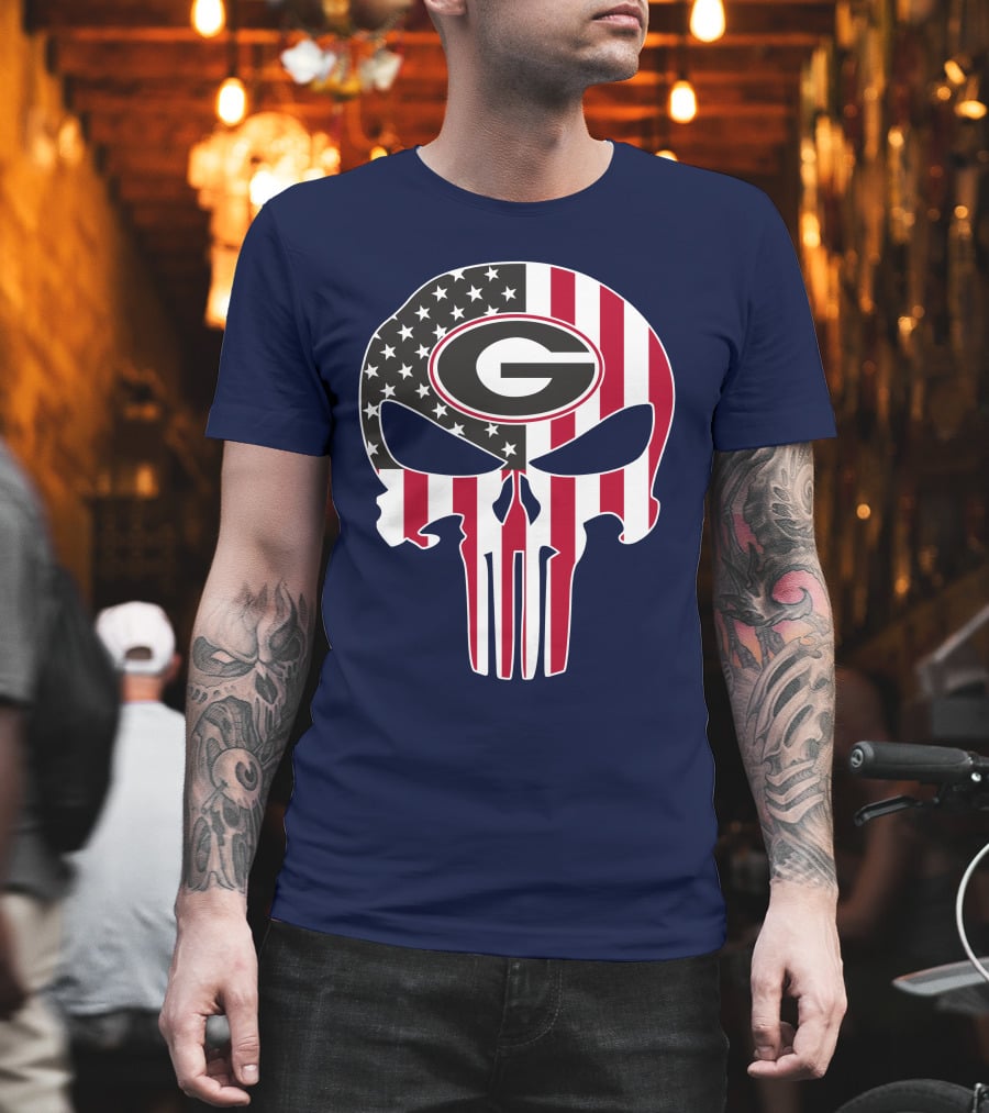 Georgia Bulldogs Punisher Skull American Flag 52 T-Shirt