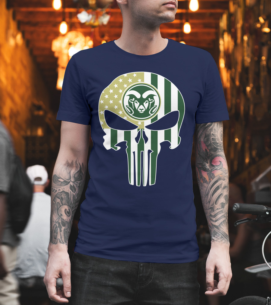 Colorado State Rams The Punisher Skull With American Flag And Ram T-Shirt