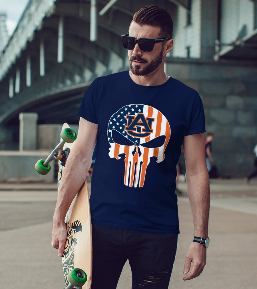 Auburn Au Logo American Flag Punisher Skull T-Shirt