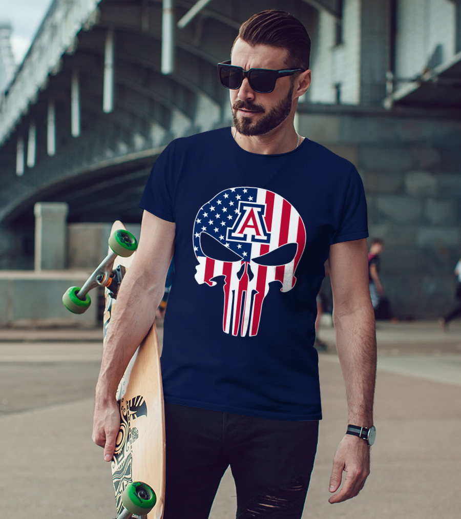 Arizona Wildcats American Flag Punisher Skull T-Shirt