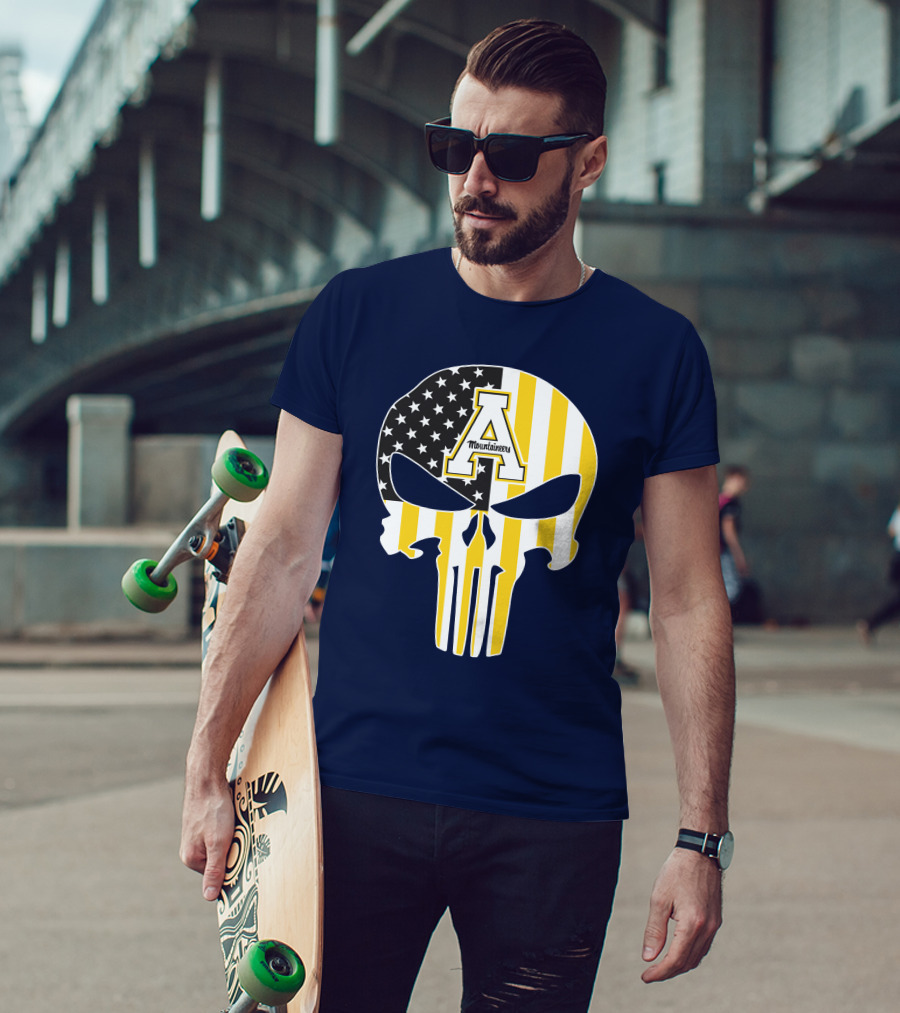Appalachian State Mountaineers Punisher Skull American Flag T-Shirt