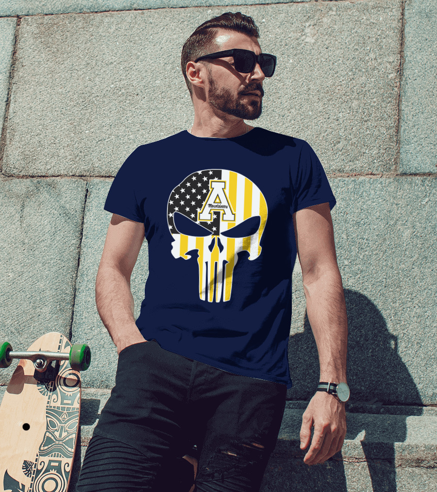 Appalachian State Mountaineers Punisher Skull American Flag T-Shirt