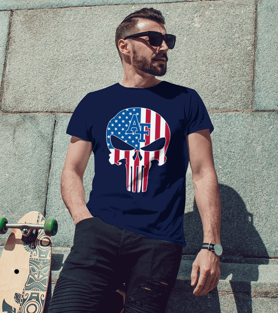 Af 65 Air Force Falcons American Flag Punisher Skull T-Shirt