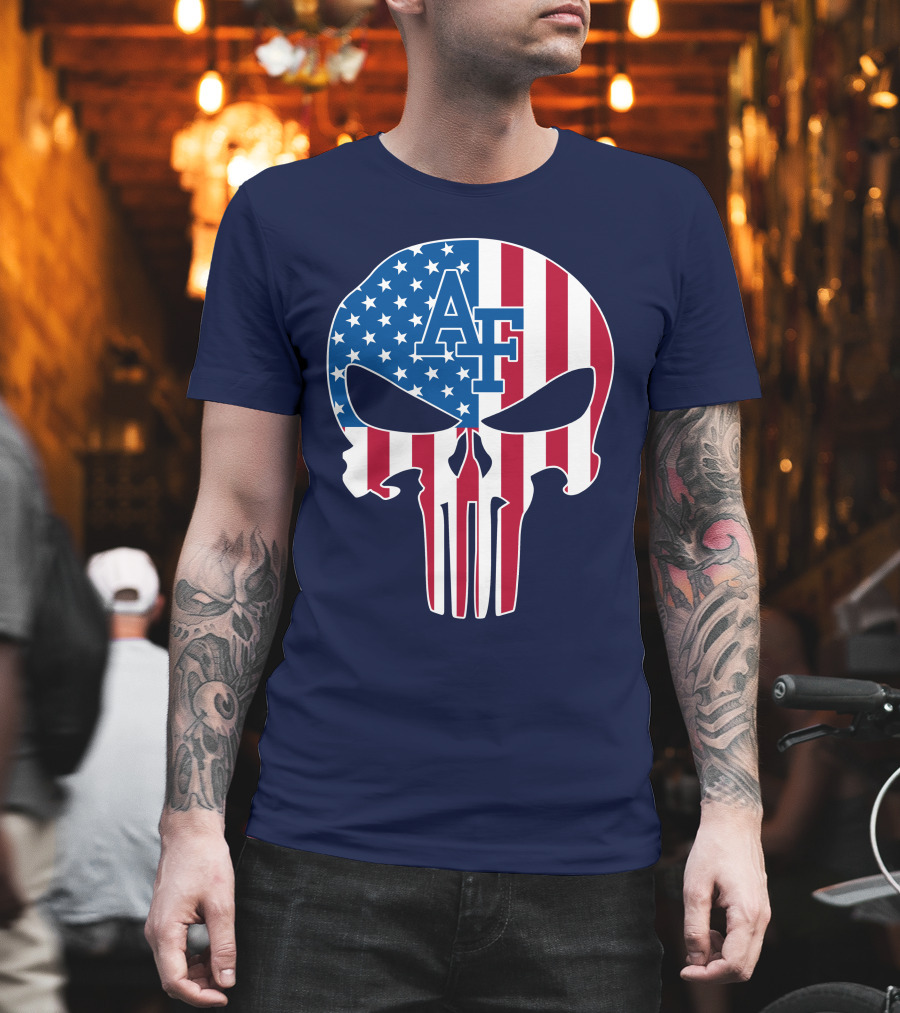 Af 65 Air Force Falcons American Flag Punisher Skull T-Shirt