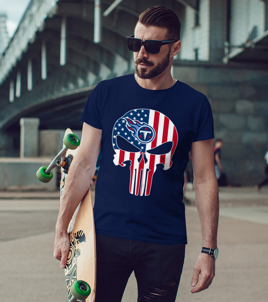 American Flag Tennessee Titans Punisher Skull T-Shirt