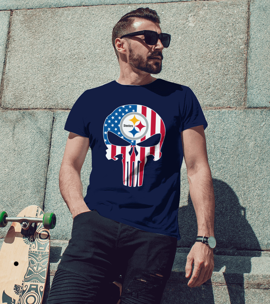 Pittsburgh Steelers The Punisher American Flag T-Shirt