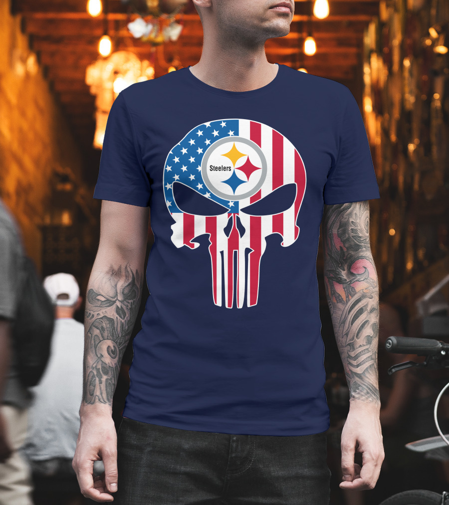 Pittsburgh Steelers The Punisher American Flag T-Shirt