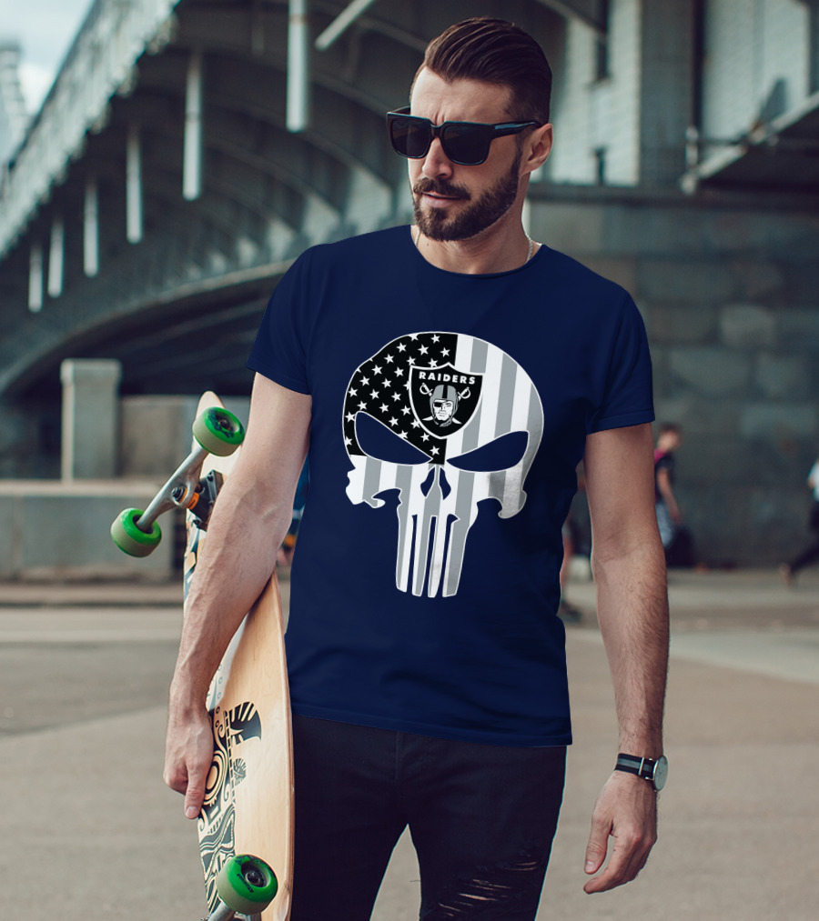 Oakland Raiders Punisher Skull American Flag T-Shirt
