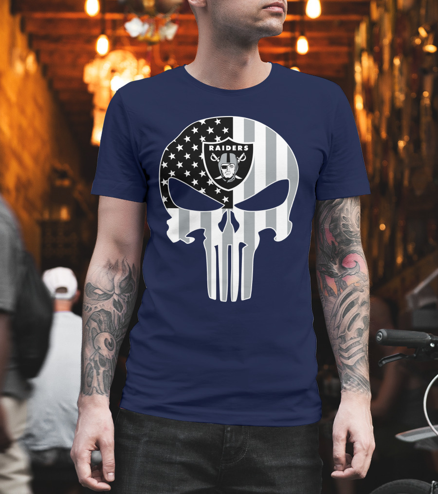 Oakland Raiders Punisher Skull American Flag T-Shirt