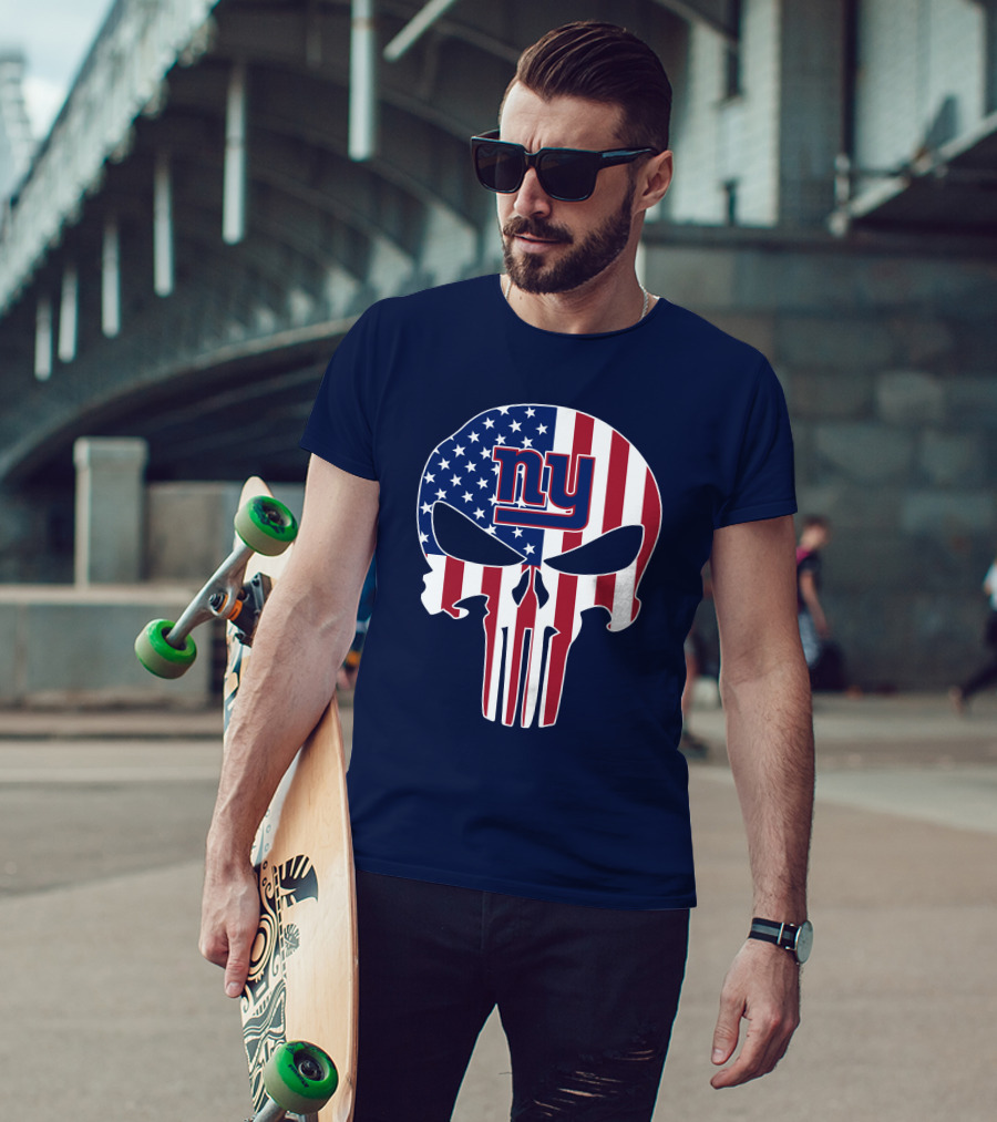 Ny Giants The Punisher American Flag Skull T-Shirt