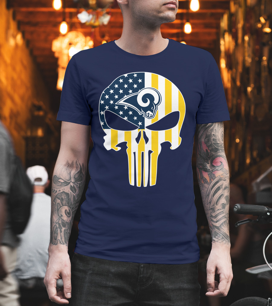 Los Angeles Rams The Punisher American Flag Skull T-Shirt