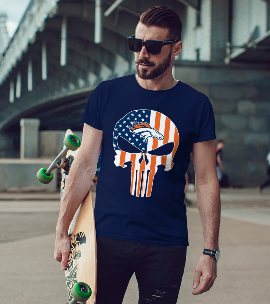 Denver Broncos Punisher Flag Skull T-Shirt