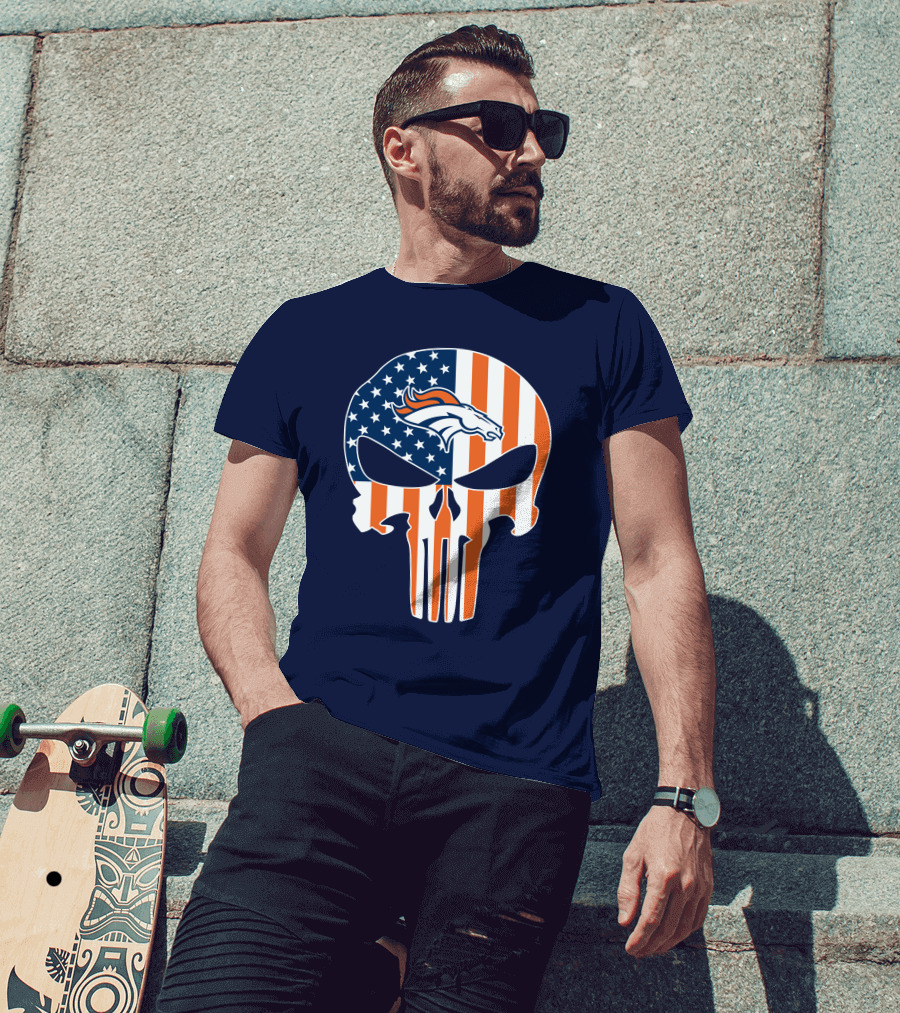 Denver Broncos Punisher Flag Skull T-Shirt