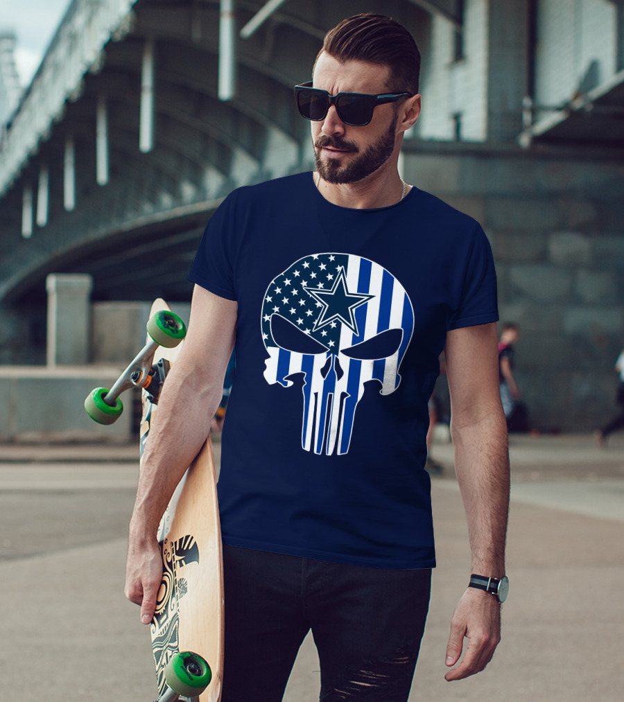 Dallas Cowboys The Punisher Skull American Flag Star Nfl T-Shirt