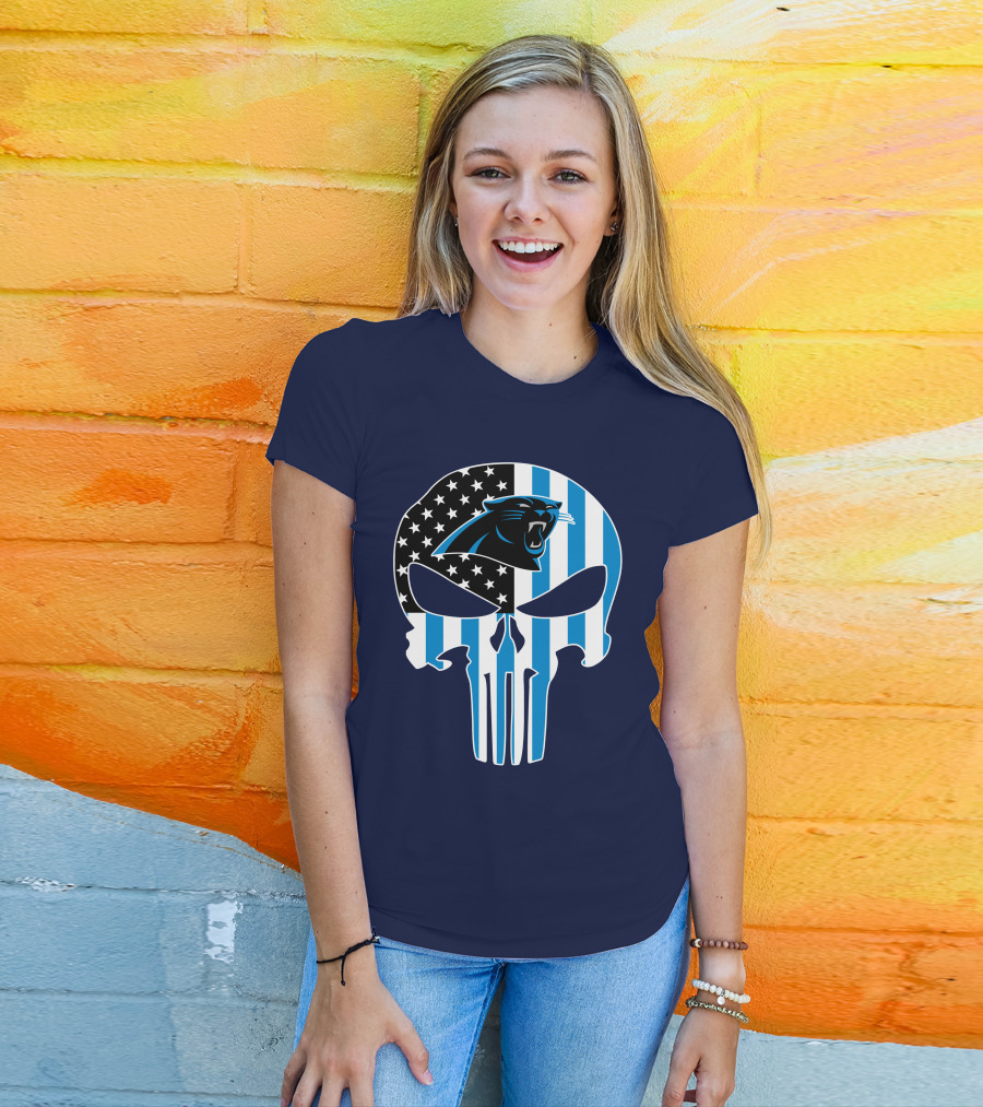Carolina Panthers The Punisher American Flag T-Shirt