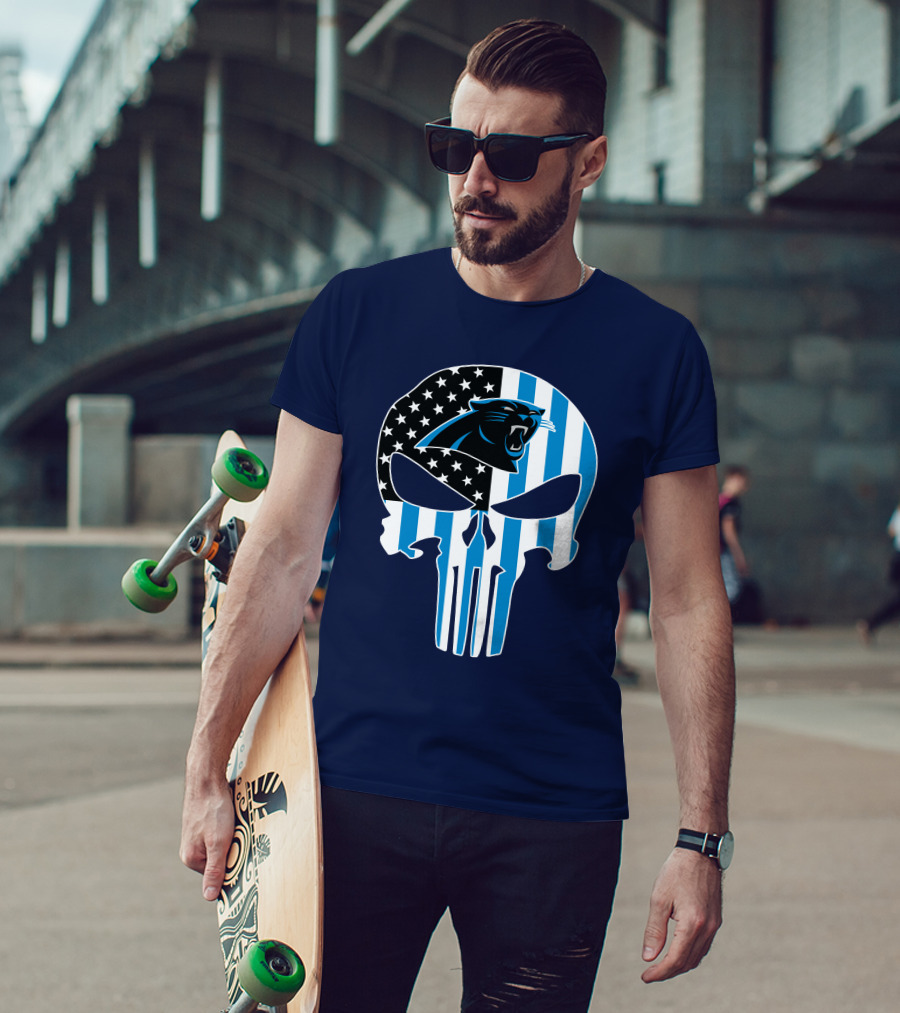 Carolina Panthers The Punisher American Flag T-Shirt