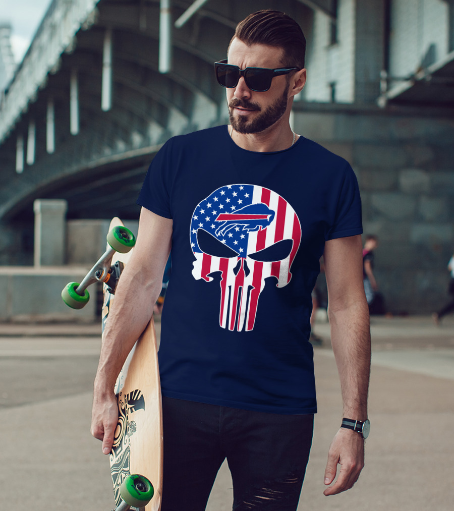 Buffalo Bills The Punisher Skull American Flag Logo Patriotic Sports Fan T-Shirt