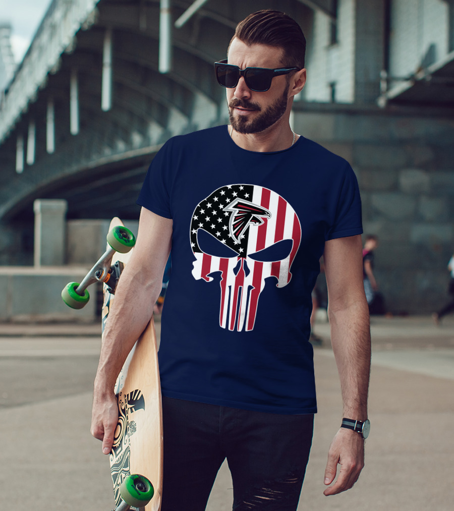 Atlanta Falcons Punisher Skull American Flag T-Shirt