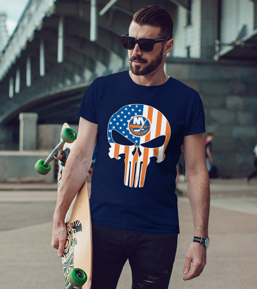 New York Islanders Punisher Skull American Flag T-Shirt