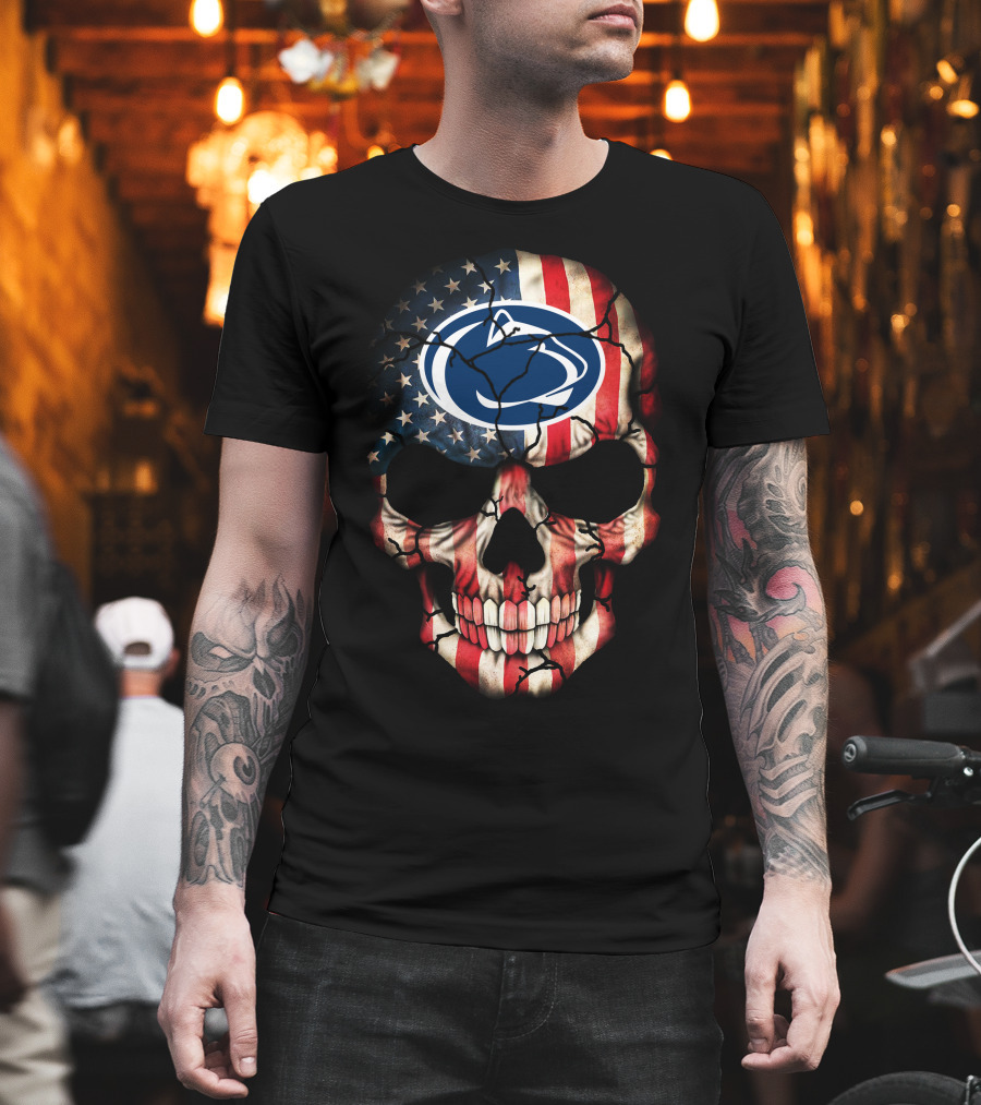 Penn State Nittany Lions American Flag Skull T-Shirt