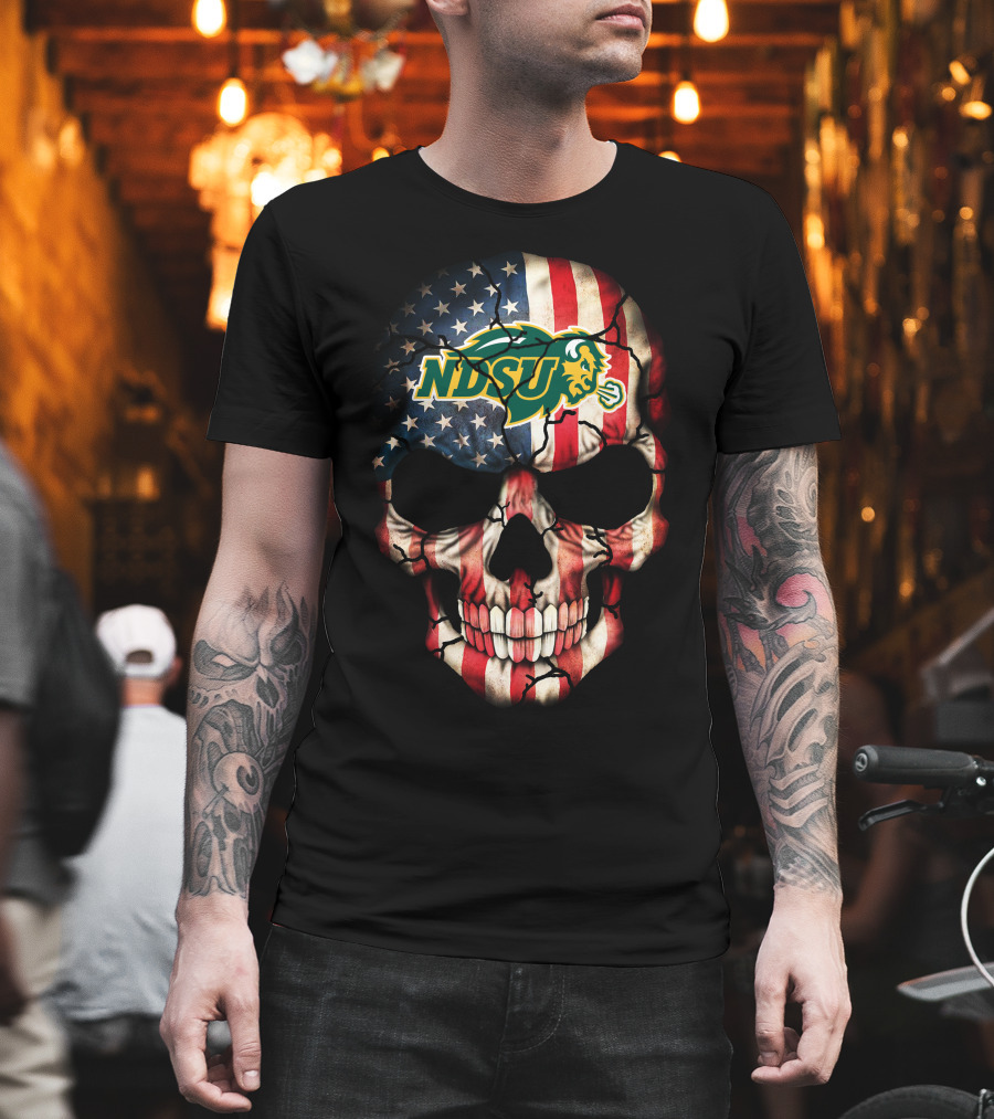 Ndsu Bison American Flag Skull 57 North Dakota State Bison T-Shirt