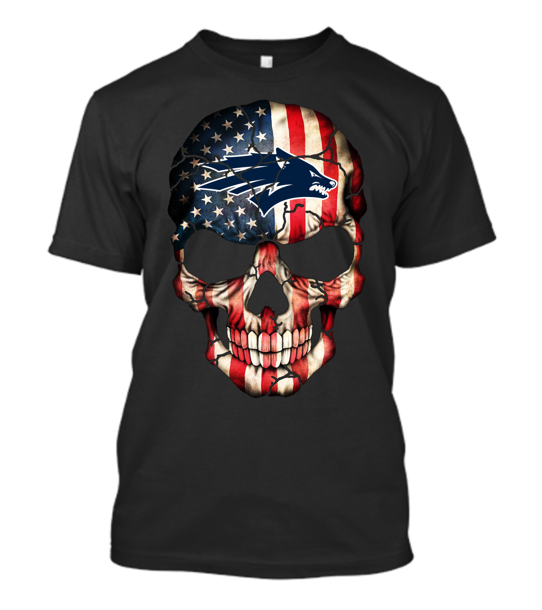 American Flag Skull With Nevada Wolf Pack T-Shirt