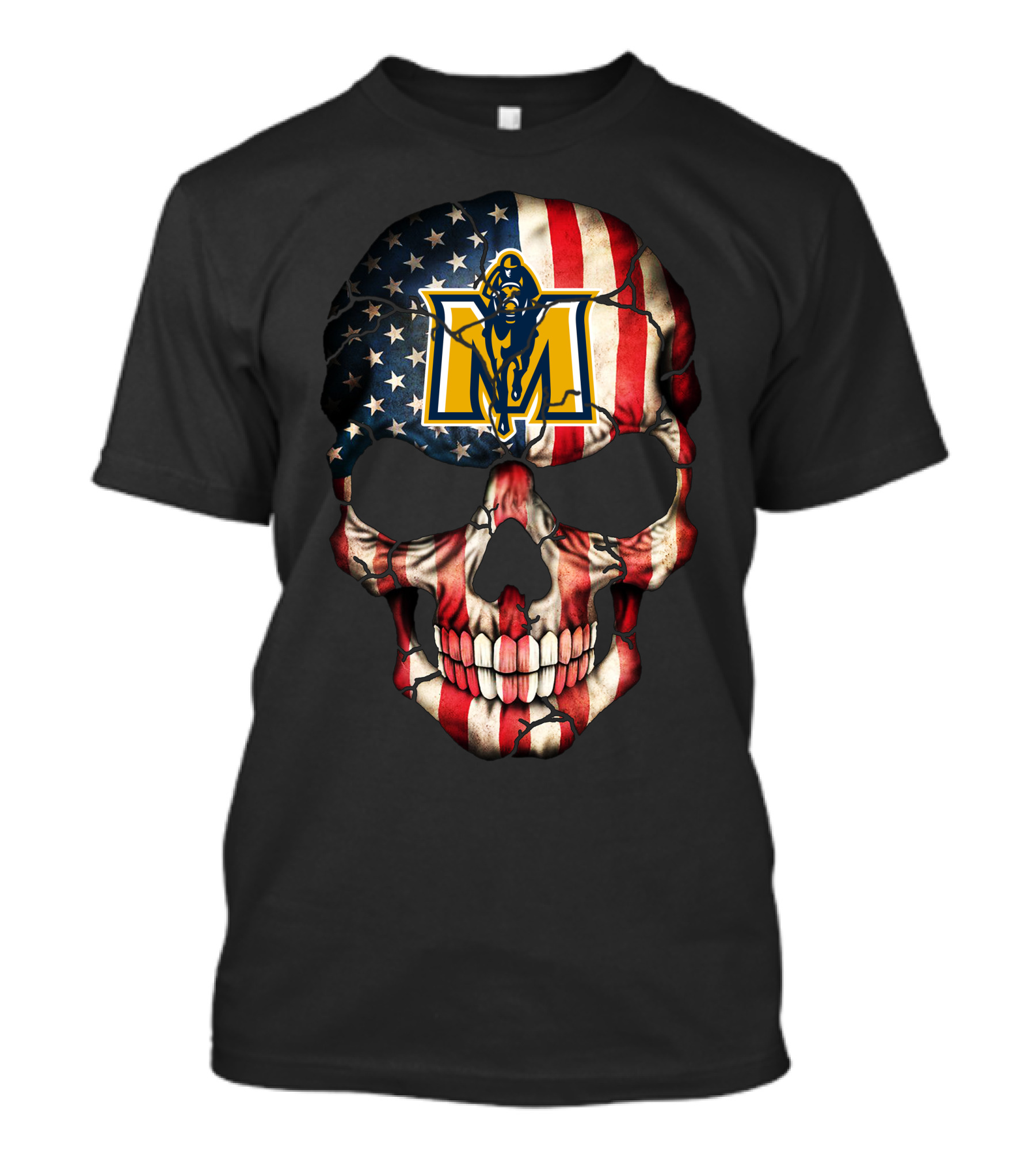 American Flag Skull With Murray State Racers T-Shirt