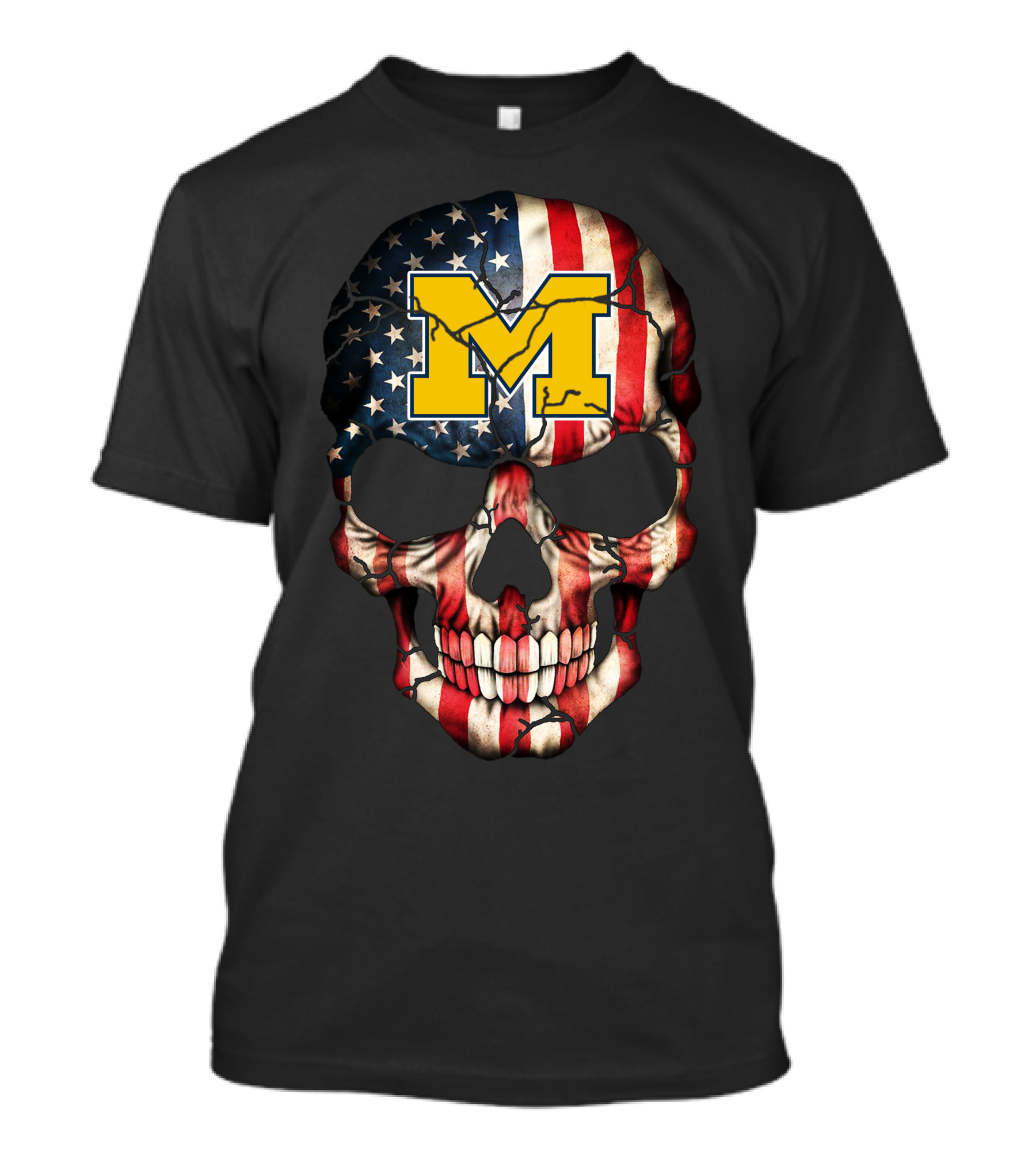 Michigan Wolverines American Flag Skull 67 T-Shirt