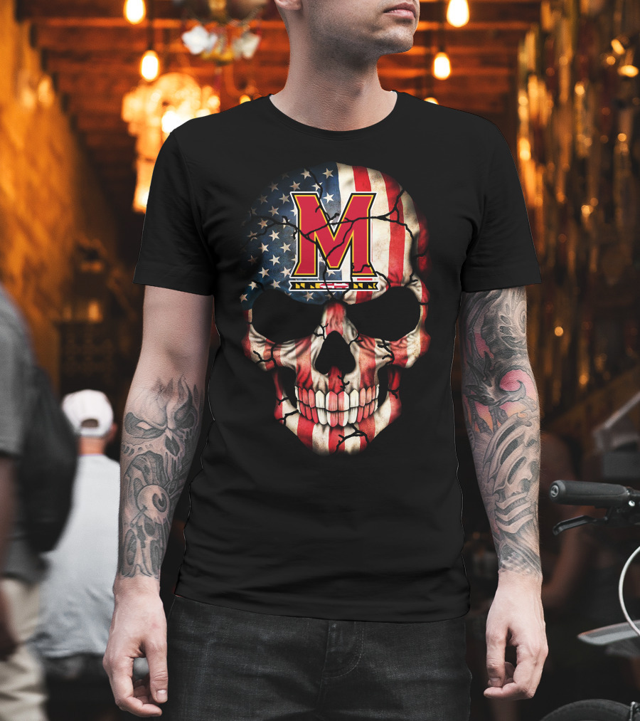 Maryland Terrapins Skull American Flag T-Shirt