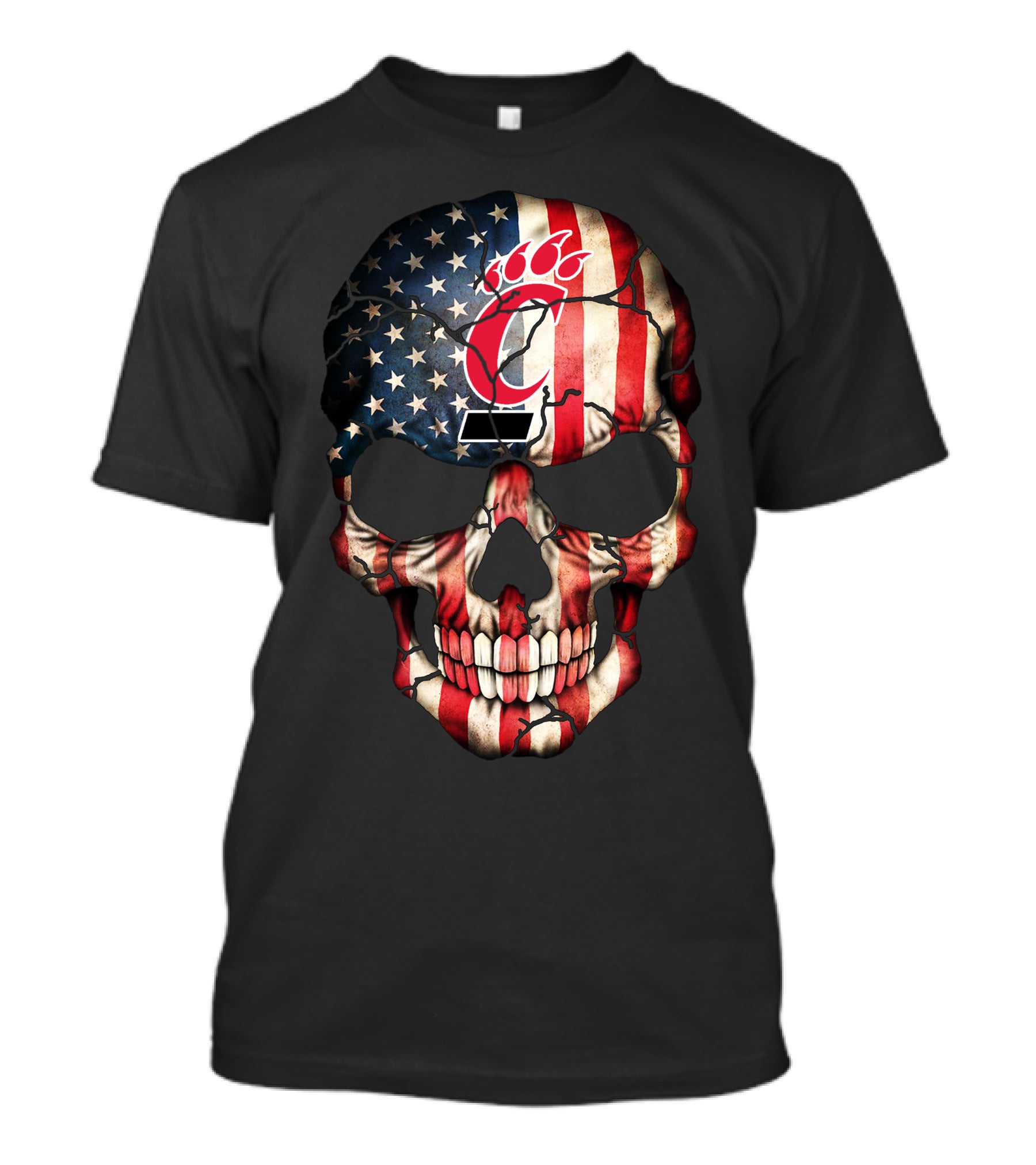 Cincinnati Bearcats American Flag Skull T-Shirt