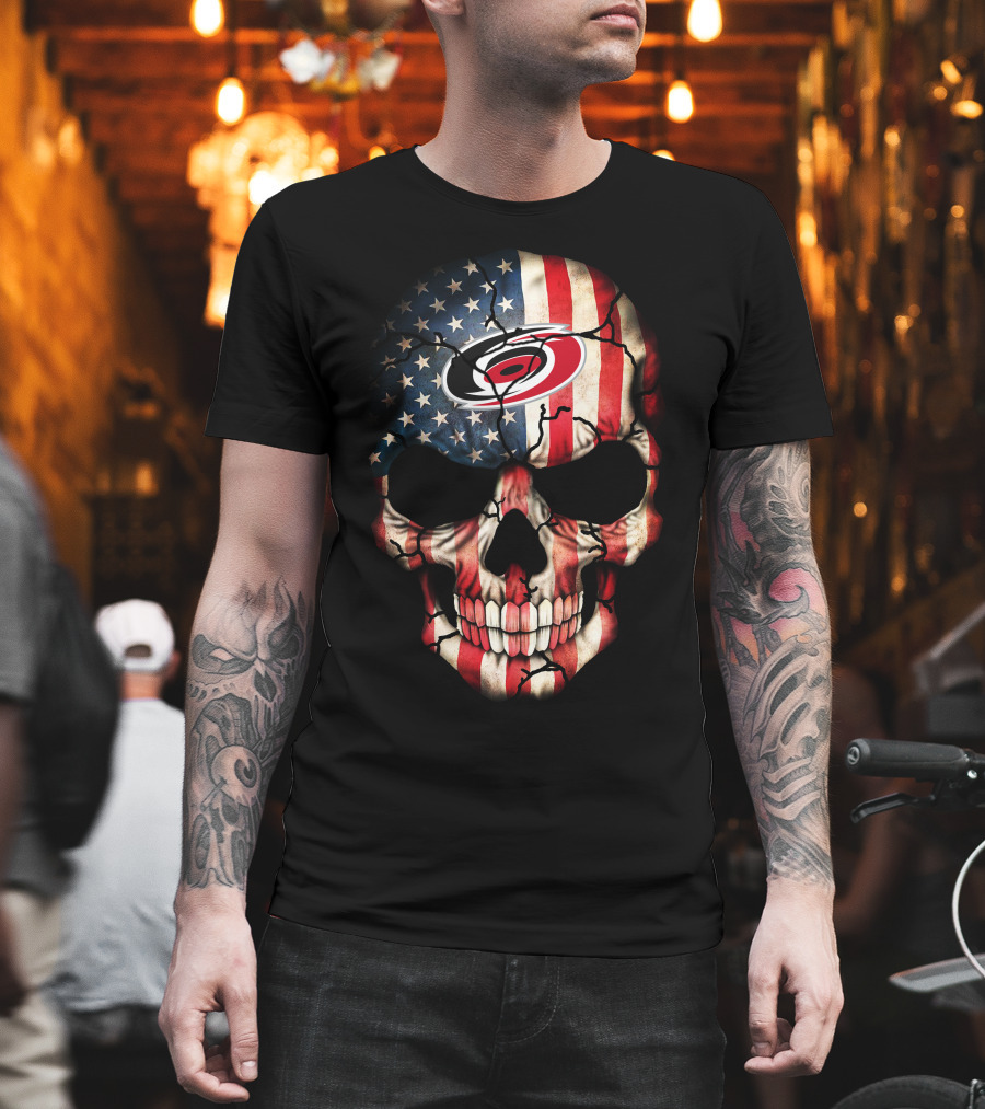 Carolina Hurricanes Skull American Flag T-Shirt