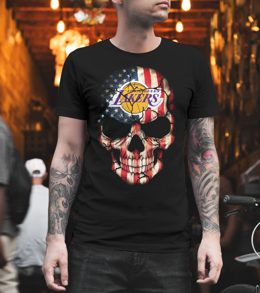 Los Angeles Lakers American Flag Skull T-Shirt