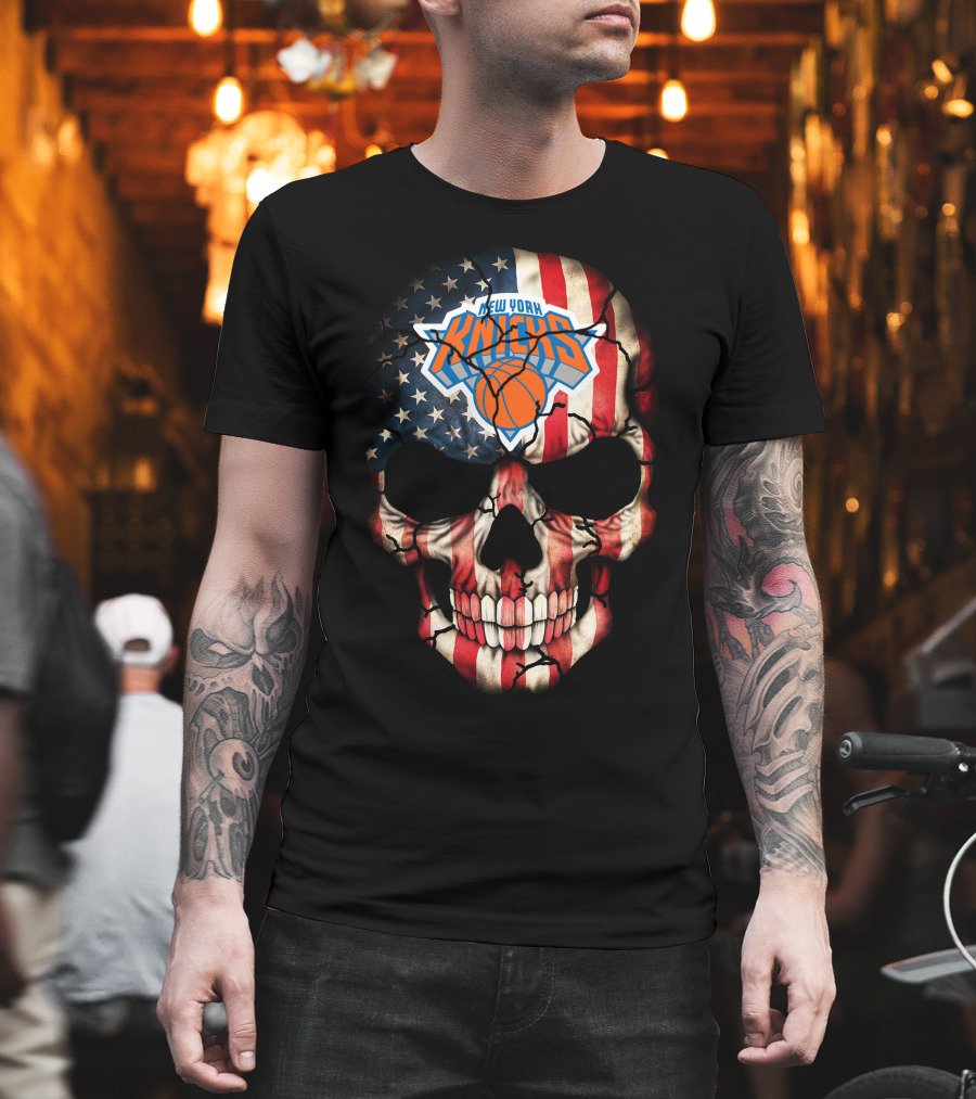 New York Knicks American Flag Skull T-Shirt