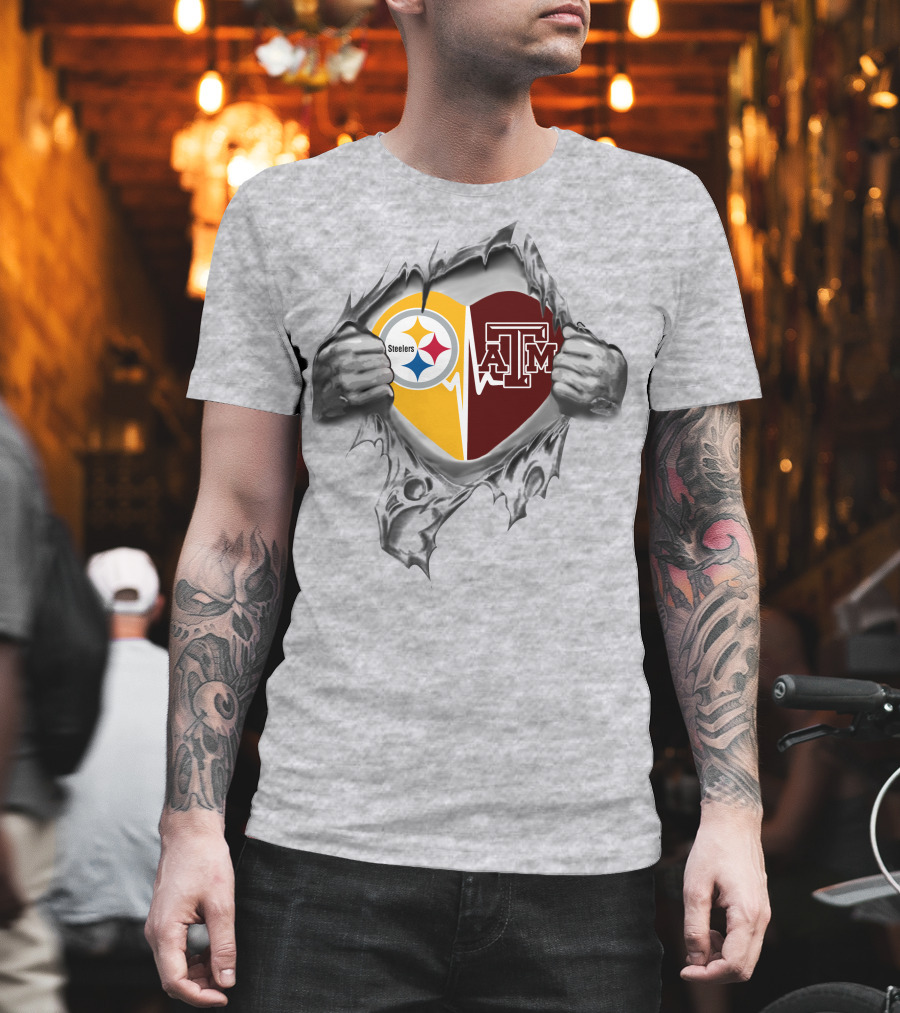 Steelers Texas A&M Aggies Heart Logo Collaboration T-Shirt