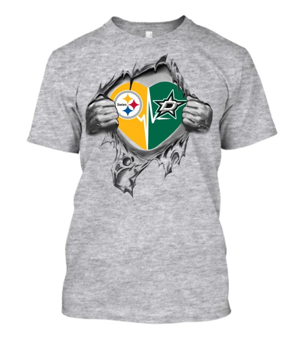 Steelers Dallas Stars Heart Design Featuring Team Logos T-Shirt