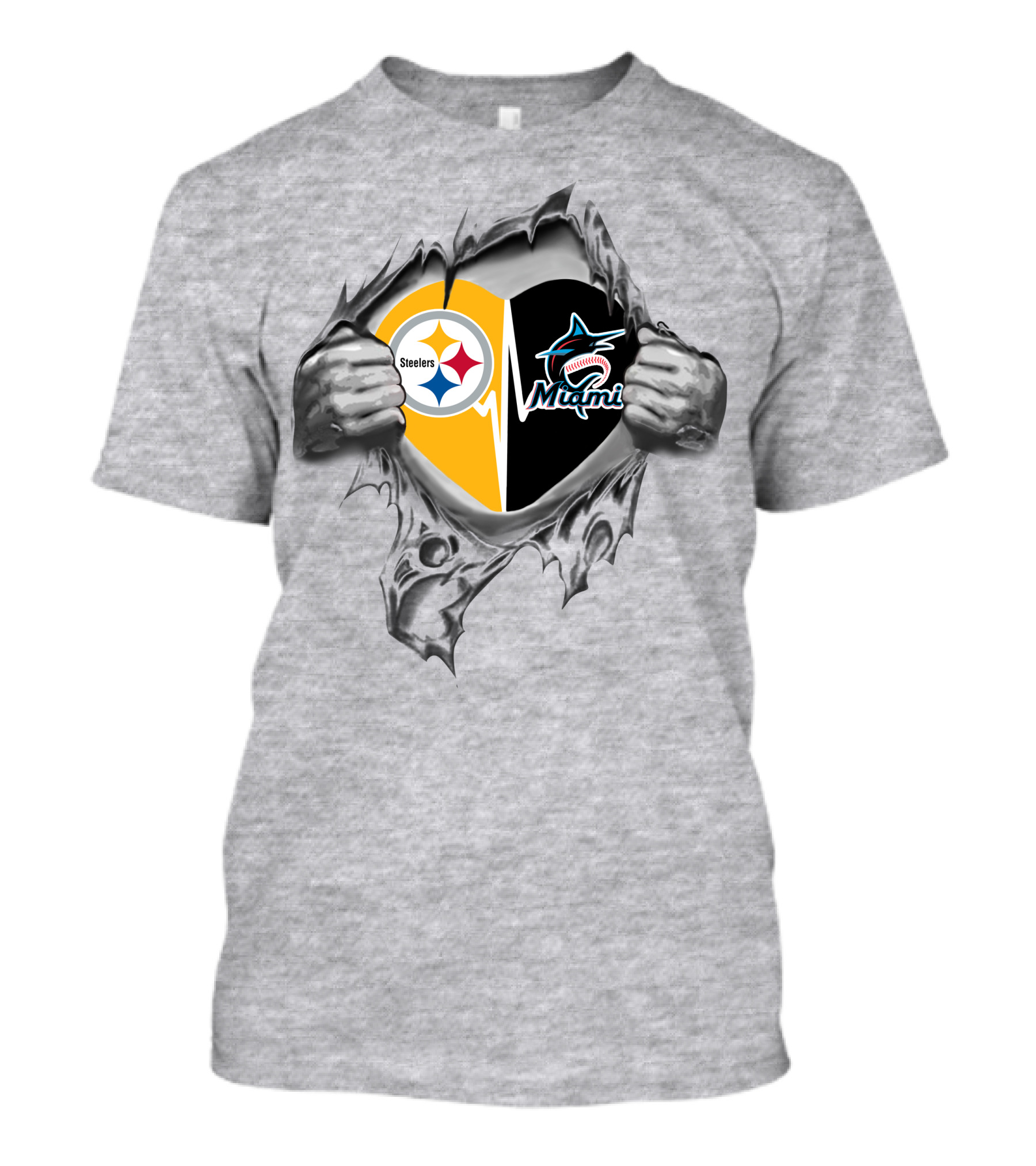 Steelers Miami Marlins Heart Logo Tear T-Shirt