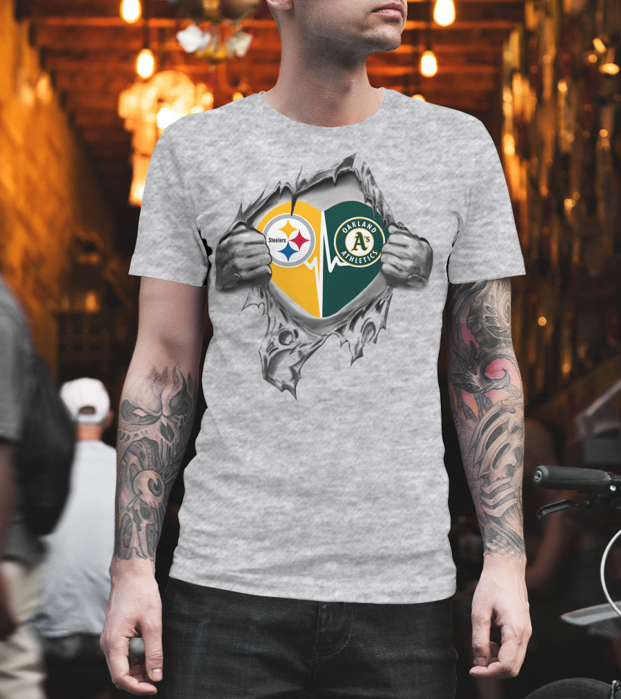 Steelers Oakland Athletics Heartbeat Tear T-Shirt
