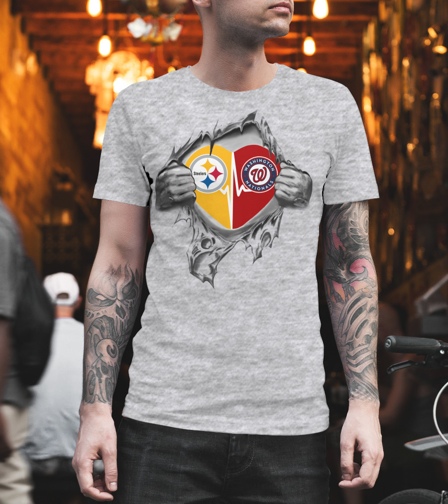 Steelers Washington Nationals Heartbeat Passion Fan Loyalty T-Shirt
