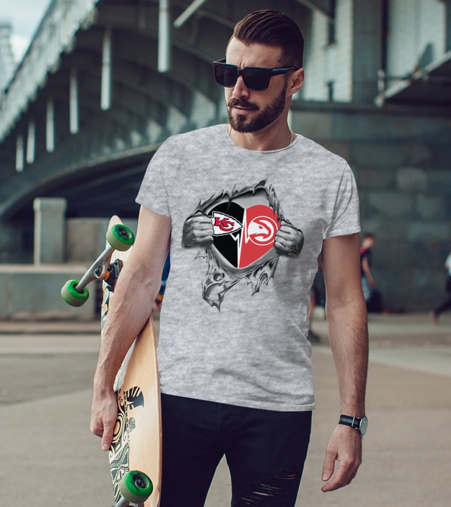 Chiefs Atlanta Hawks Heart Logo Combination T-Shirt