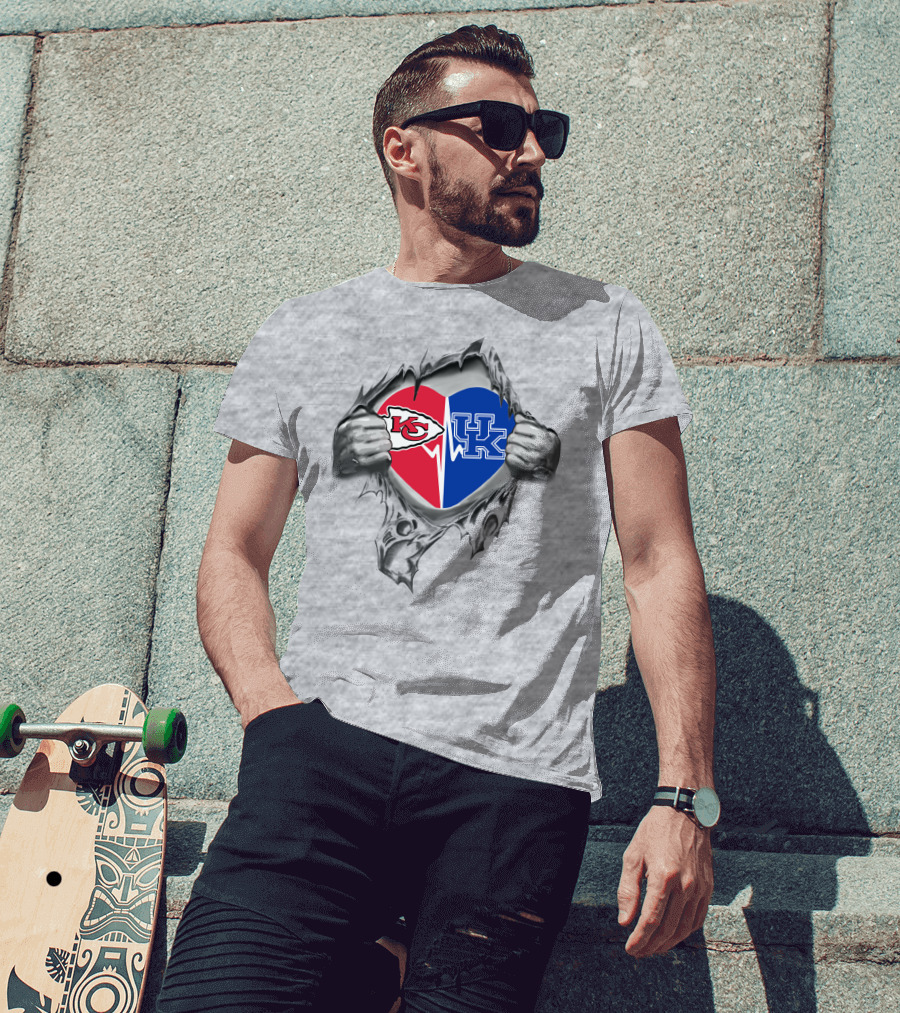 Kansas City Chiefs Kentucky Wildcats Heart Split T-Shirt