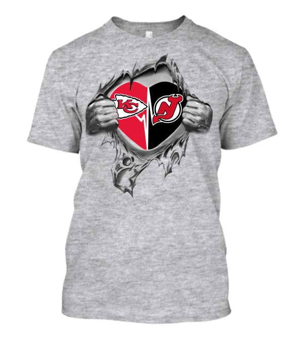 Chiefs New Jersey Devils Heart Symbol With Logos And Torn T-Shirt