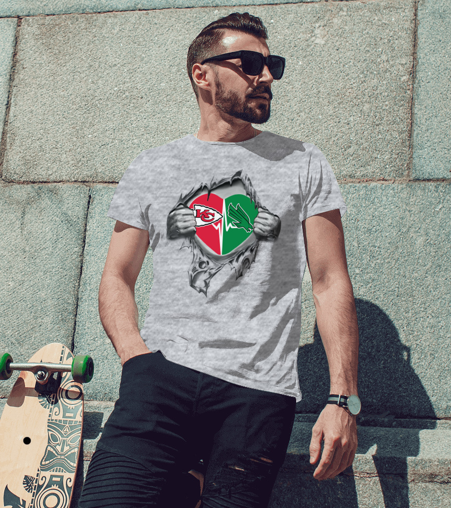 Chiefs Heart North Texas Mean Green Duo Loyalty Symbol T-Shirt