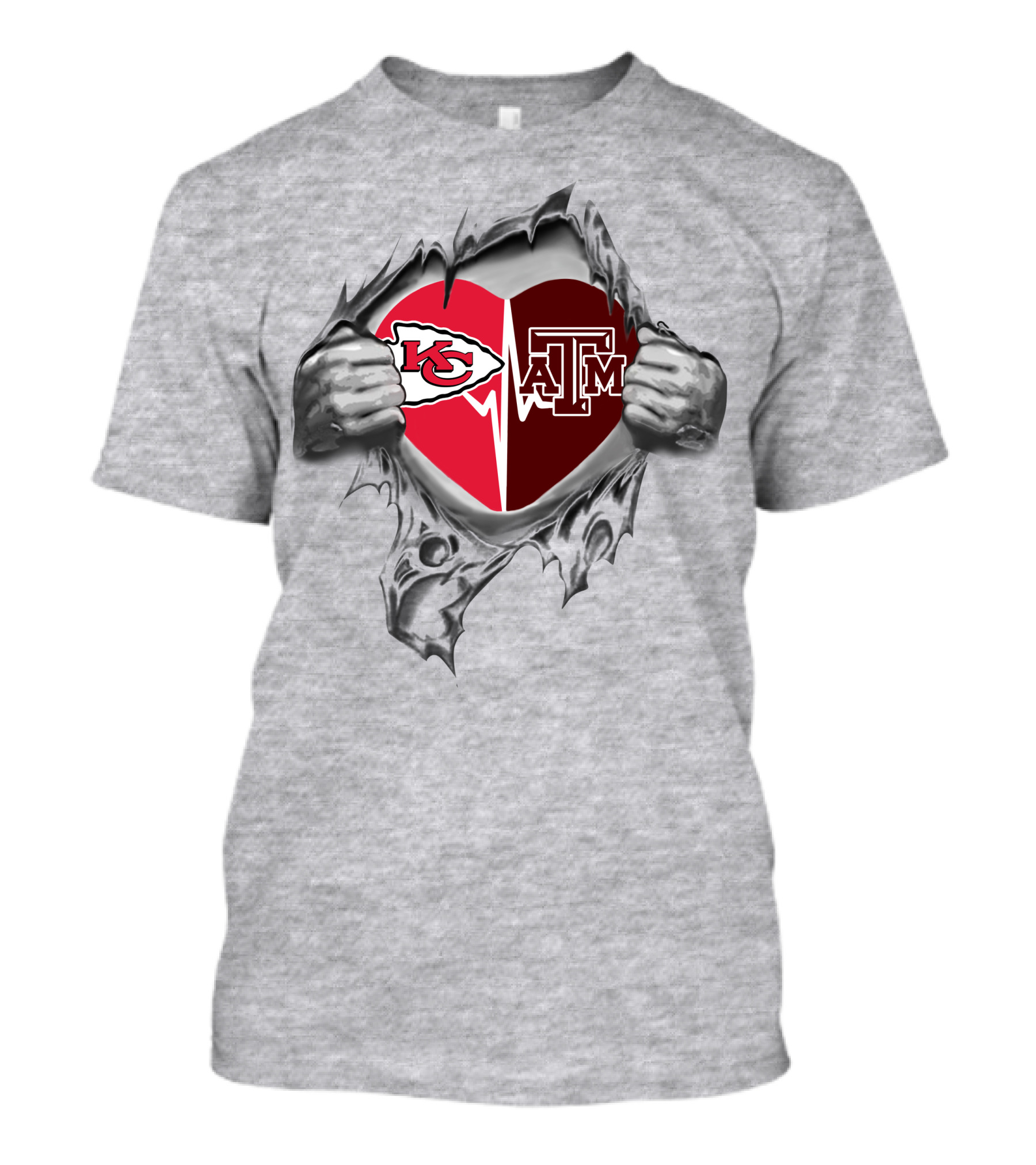 Chiefs Texas A&M Aggies Heart Logos Inside Torn T-Shirt