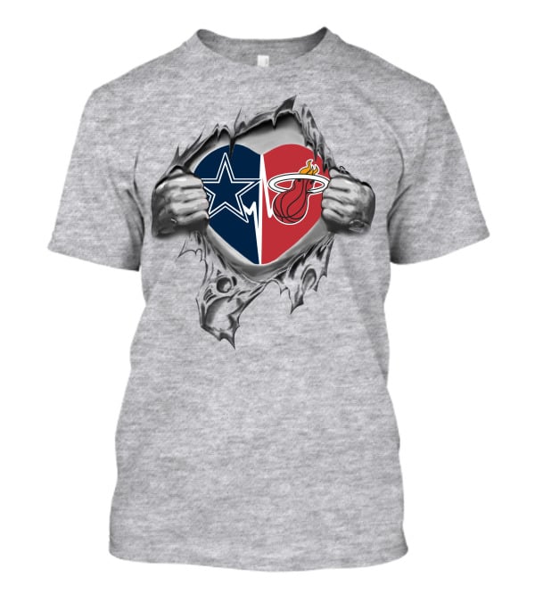 Cowboys Miami Heat Heart Star And Flaming Basketball Fusion T-Shirt