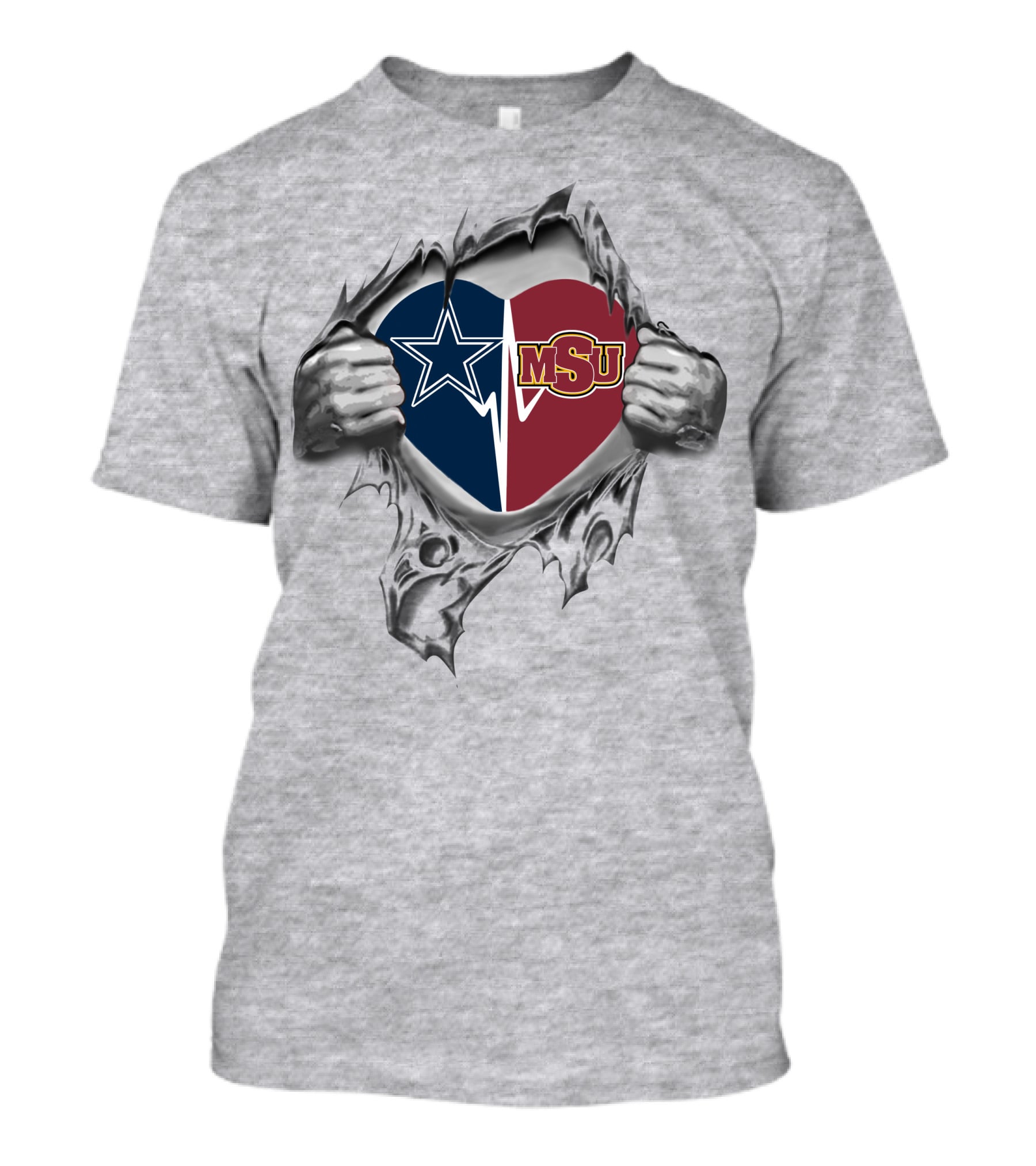 Cowboys Msu Heart Rip Design Texas Football Team Pride T-Shirt