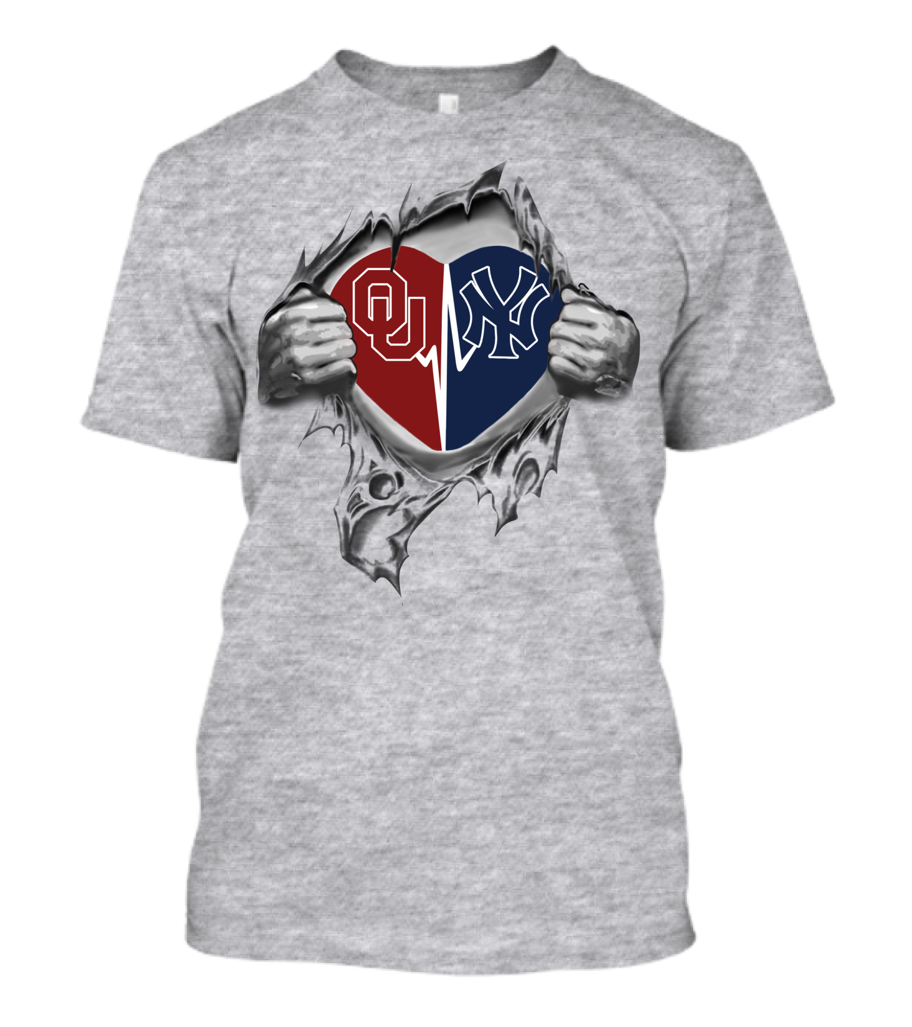 Ou Sooners And Ny Yankees Heart Tear T-Shirt
